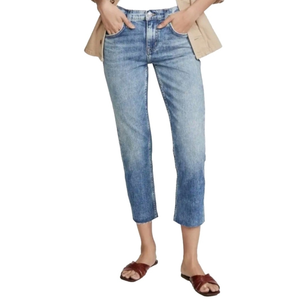 Current/Elliott The Original Fling Denim in True Love Cut raw hem Cropped